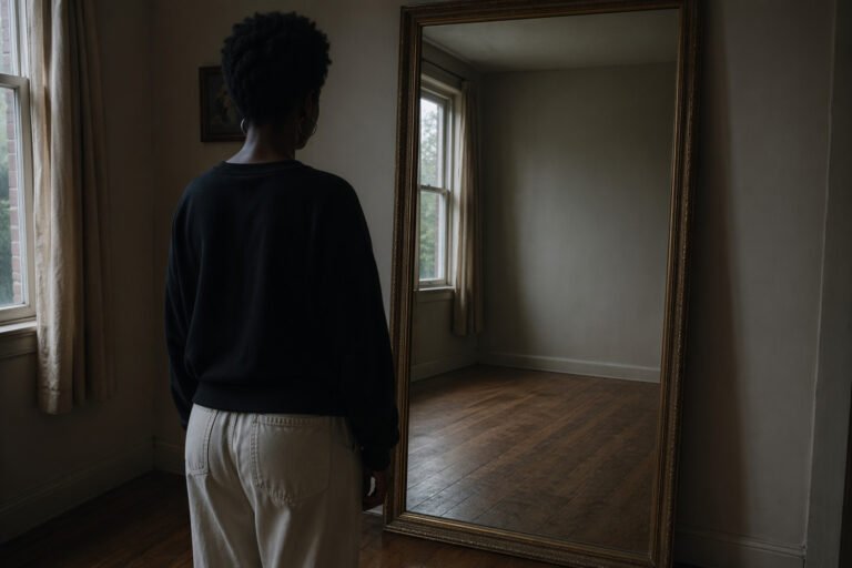 pessoa negra olha para o espelho e nao se vê.